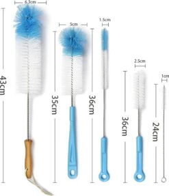 Merkloos Flessenborstel - Flessenrager - Schoonmaakborstel - Flessenreiniger - 5 Stuks - Kras- En BPA Vrij - Geschikt Voor Alle Oppervlakken - Blauw