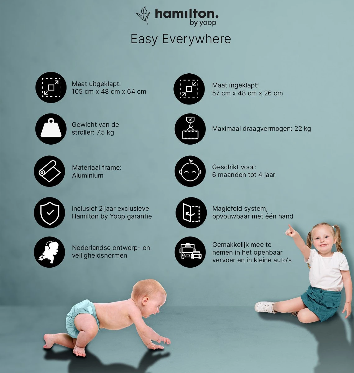 Hamilton By Yoop X1 Plus Kinderwagen - Buggy Met Monteerbare Wieg - Premium Stroller Met One Hand Folding Technologie - Nieuw, Hoger, Uitgebreider 2023 Model - Zwart - Licht, Verstelbaar, Wendbaar En Geschikt Van 0 Maanden Tot 4 Jaar 4 Hamilton By Yoop X1 Plus Kinderwagen - Buggy Met Monteerbare Wieg - Premium Stroller Met One Hand Folding Technologie - Nieuw, Hoger, Uitgebreider 2023 Model - Zwart - Licht, Verstelbaar, Wendbaar En Geschikt Van 0 Maanden Tot 4 Jaar - Afbeelding 2