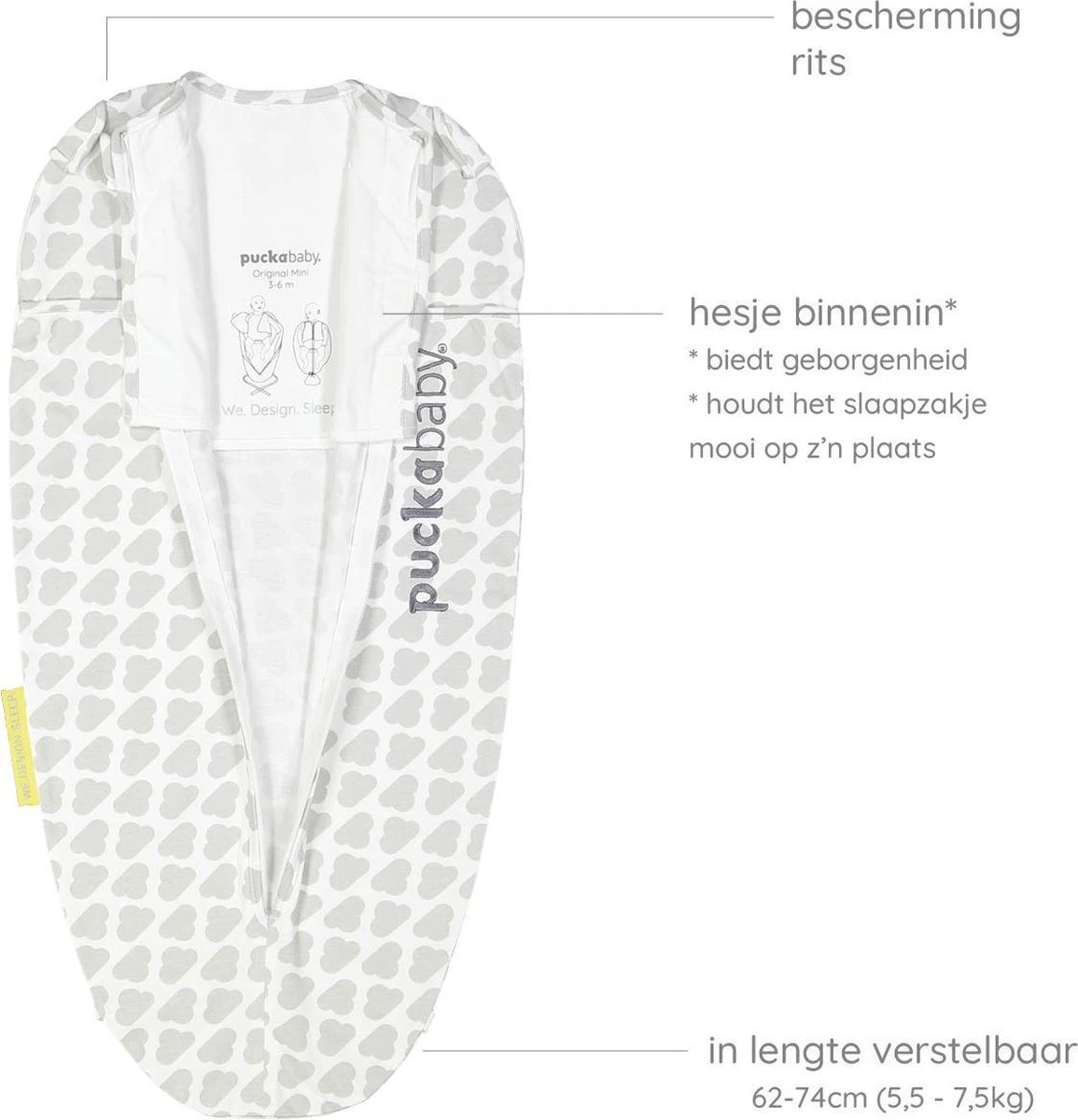 Puckababy Inbakerslaapzak Original Mini 3-6 Maanden - Sheep Clouds 5 Puckababy Inbakerslaapzak Original Mini 3-6 Maanden - Sheep Clouds - Afbeelding 3