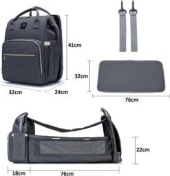 Luiertas - Multifuctioneel Luiertas 3 In 1 - Met Babybedje - Met Verschoningsmatje - Grijs - Met Usb - Met Verdikt Matras -Happy Horse Winkel 1158x1200 5