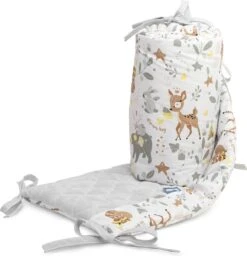 Sensillo Baby Bedbumper - Bedomrander - Anti Stootrand Ledikant - Bed Zijbeschermers - 180x30cm - Grijs Bosdiertjes -Happy Horse Winkel 1159x1200