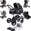 Bronea EXQUISE Luxe Multi-functionele Kinderwagen 3 In 1 | Zwart / Silver | Incl. MATRAS, Buggy, Autostoel, Luiertas, Regenhoes, Voetenwarmer, Muggen Net & Zonneklep -Happy Horse Winkel 1172x1200 3