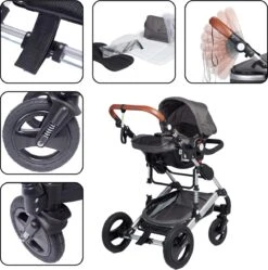 Bronea EXQUISE Luxe Multi-functionele Kinderwagen 3 In 1 | Zwart / Silver | Incl. MATRAS, Buggy, Autostoel, Luiertas, Regenhoes, Voetenwarmer, Muggen Net & Zonneklep -Happy Horse Winkel 1191x1200 2