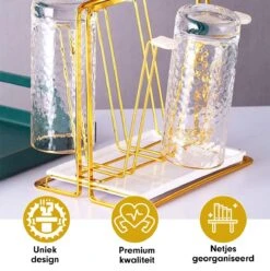 Flessenrek - Droogrek Babyfles - Flessen Rek Baby - Flessendroogrek Met Opvangbak - Afdruiprek - Afwasrek - Flessenrekje - Lekbak - Égouttoir - Goude Droogrek - Vetalo -Happy Horse Winkel 1196x1200