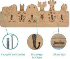 Jooba® Kinderkapstok Voor Kinderkamer - 6 Metalen Haken - XL - Hout -Wandkapstok - Kapstok Met Dieren - Met Bevestigingsmateriaal -Happy Horse Winkel 1200x1005 3