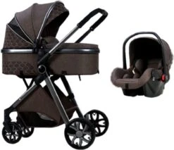 Merkloos Kinderwagen 3-in-1 – Luxe Kinderwagen - Buggy – Wandelwagen - Multifunctioneel – Opklapbaar – Incl Autostoel – Donkerbruin -Happy Horse Winkel 1200x1037 2