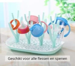 Flessen Droogrek Inclusief Borstelset - Afdruiprek Babyflessen Met Flessenborstels - Flessendroogrek Met Lekbak - Mint -Happy Horse Winkel 1200x1058