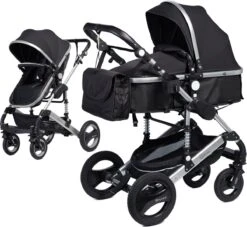 Bronea EXQUISE Luxe Multi-functionele Kinderwagen 3 In 1 | Zwart / Silver | Incl. MATRAS, Buggy, Autostoel, Luiertas, Regenhoes, Voetenwarmer, Muggen Net & Zonneklep -Happy Horse Winkel 1200x1105 1