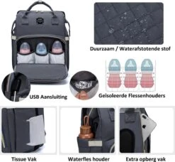 Luiertas - Multifuctioneel Luiertas 3 In 1 - Met Babybedje - Met Verschoningsmatje - Grijs - Met Usb - Met Verdikt Matras -Happy Horse Winkel 1200x1110 6