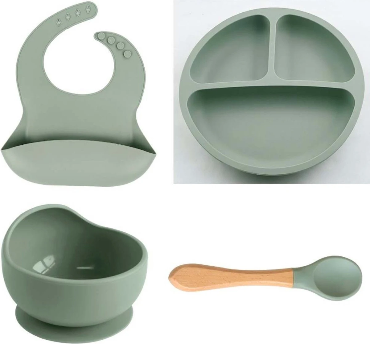 Baby-V® 4 Delig Siliconen Kinderservies Set Met Zuignap - Kinderbord Met Vakjes - Vaatwasserbestendig - Siliconen Servies Baby Met Zuignap - Kinderserviesset - Groen 3 Baby-V® 4 Delig Siliconen Kinderservies Set Met Zuignap - Kinderbord Met Vakjes - Vaatwasserbestendig - Siliconen Servies Baby Met Zuignap - Kinderserviesset - Groen