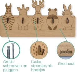 Jooba® Kinderkapstok - 5 Haken - Kapstok Met Dieren - Kapstok Hangend - Hout - Wandkapstok - Met Bevestigingsmateriaal -Happy Horse Winkel 1200x1119 5