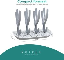 Nutrea EasyDry – Flessen Droogrek Baby – Afdruiprek Babyfles – Droogrek Voor Flessen – Inclusief Lekbak – Grijs/Wit -Happy Horse Winkel 1200x1130