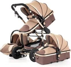 Merkloos Kinderwagen 3-in-1 – Luxe Kinderwagen - Buggy – Wandelwagen - Multifunctioneel – Opklapbaar – Incl Autostoel – Khaki
