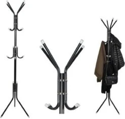 Kapstok Met 12 Haken - Metaal - Zwart - Hoogte 175cm