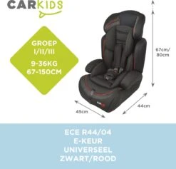 Carkids Verstelbaar Kinderautostoeltje Zwart En Rood | Kinderautostoel Groep 1-2-3 | Kinderen Van 9 Maanden-12 Jaar | 9-36 Kg -Happy Horse Winkel 1200x1150 7
