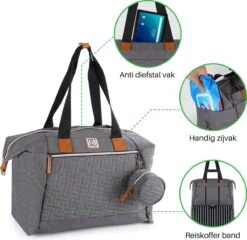 Brisby Slijtvaste Luiertas - Verzorgingstas Groot - Grijs - Inclusief Verschoonmatje - Isoleervakken - Fopspeen Houder - Makkelijk Te Bevestigen Aan De Kinderwagen -Happy Horse Winkel 1200x1165