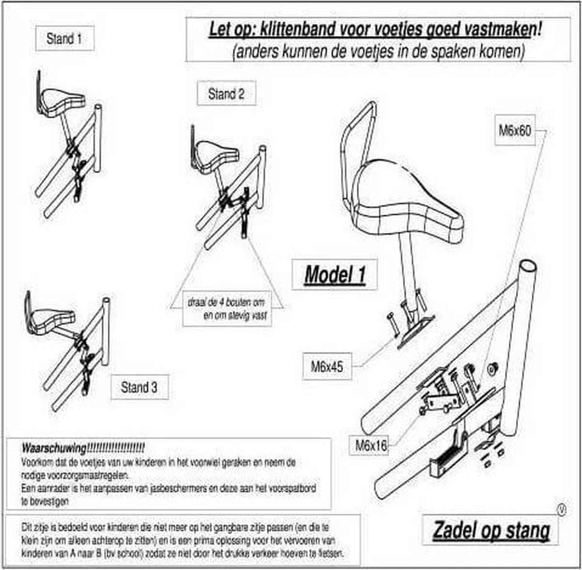Velo Fietszadel Op Stang - Model 1 - Kinderzitje - Damesfiets 9 Velo Fietszadel Op Stang - Model 1 - Kinderzitje - Damesfiets - Afbeelding 7