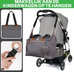 Brisby Slijtvaste Luiertas - Verzorgingstas Groot - Grijs - Inclusief Verschoonmatje - Isoleervakken - Fopspeen Houder - Makkelijk Te Bevestigen Aan De Kinderwagen -Happy Horse Winkel 1200x1174 6