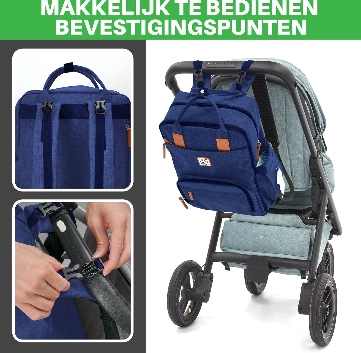 Brisby Slijtvaste Luiertas – Verzorgingstas – Met Buggymontage - Blauw 7 Brisby Slijtvaste Luiertas – Verzorgingstas – Met Buggymontage - Blauw - Afbeelding 5