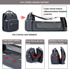 Luiertas - Multifuctioneel Luiertas 3 In 1 - Met Babybedje - Met Verschoningsmatje - Grijs - Met Usb - Met Verdikt Matras -Happy Horse Winkel 1200x1182 2