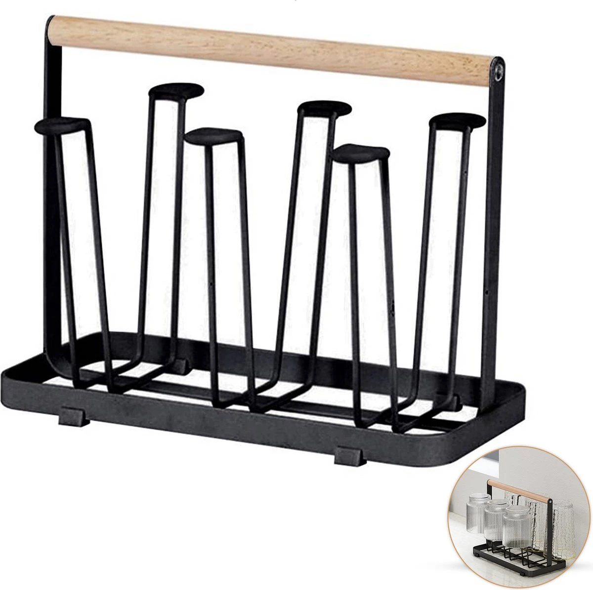 Flessenrek - Droogrek Babyfles - Flessen Rek Baby - Flessendroogrek - Afdruiprek - Afwasrek - Flessenrekje - Lekbak - Égouttoir - Zwart Met Houten Handvat - Vetalo 3 Flessenrek - Droogrek Babyfles - Flessen Rek Baby - Flessendroogrek - Afdruiprek - Afwasrek - Flessenrekje - Lekbak - Égouttoir - Zwart Met Houten Handvat - Vetalo