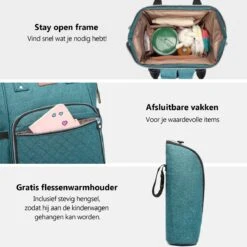 Miss Lulu Luiertas Rugzak - Inclusief Buggy En Kinderwagen Haken - Groen (E6705 GN) -Happy Horse Winkel 1200x1200 1084