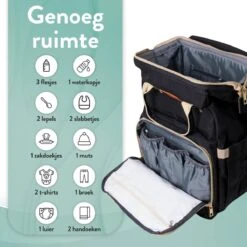 Luiertas Rugzak - Monx Luiertas Verzorgingstas Met Uitklapbaar Babybedje - Overzichtelijke Luierrugzak Extra Buggy En Kinderwagen Haken Inclusief Geïsoleerde Flessenhouder - Zwart -Happy Horse Winkel 1200x1200 1133