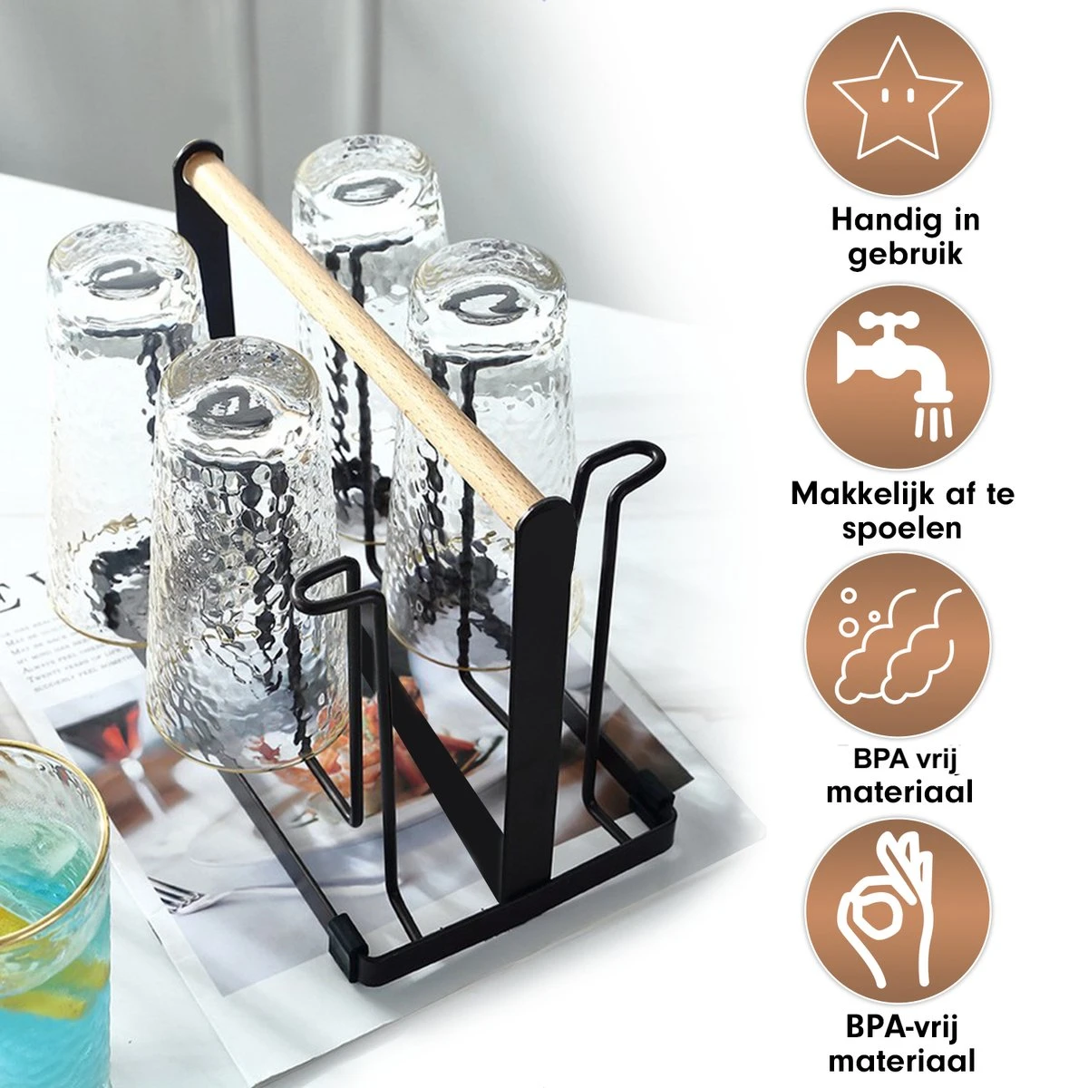 Flessenrek - Droogrek Babyfles - Flessen Rek Baby - Flessendroogrek - Afdruiprek - Afwasrek - Flessenrekje - Lekbak - Égouttoir - Zwart Met Houten Handvat - Vetalo 5 Flessenrek - Droogrek Babyfles - Flessen Rek Baby - Flessendroogrek - Afdruiprek - Afwasrek - Flessenrekje - Lekbak - Égouttoir - Zwart Met Houten Handvat - Vetalo - Afbeelding 3