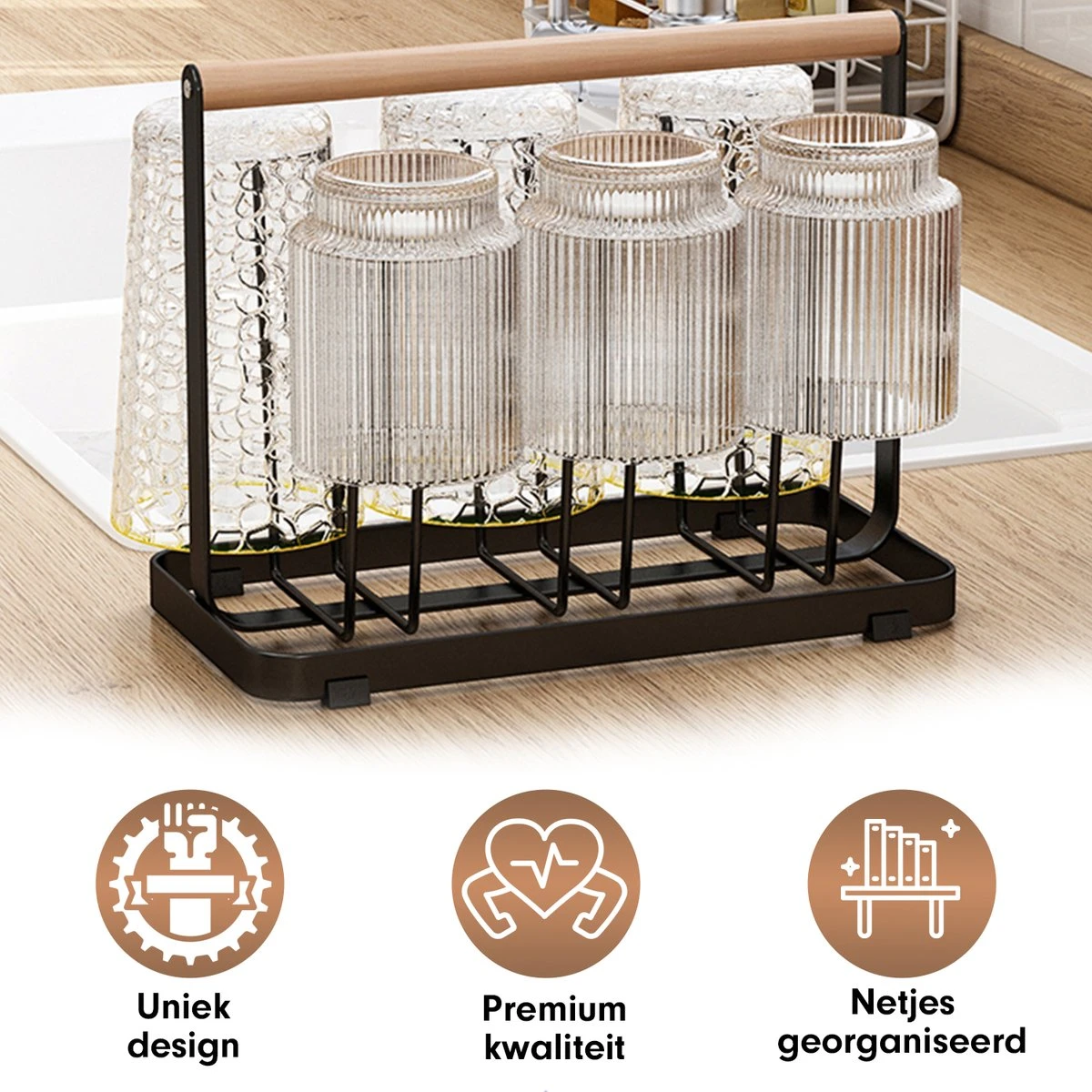 Flessenrek - Droogrek Babyfles - Flessen Rek Baby - Flessendroogrek - Afdruiprek - Afwasrek - Flessenrekje - Lekbak - Égouttoir - Zwart Met Houten Handvat - Vetalo 11 Flessenrek - Droogrek Babyfles - Flessen Rek Baby - Flessendroogrek - Afdruiprek - Afwasrek - Flessenrekje - Lekbak - Égouttoir - Zwart Met Houten Handvat - Vetalo - Afbeelding 9