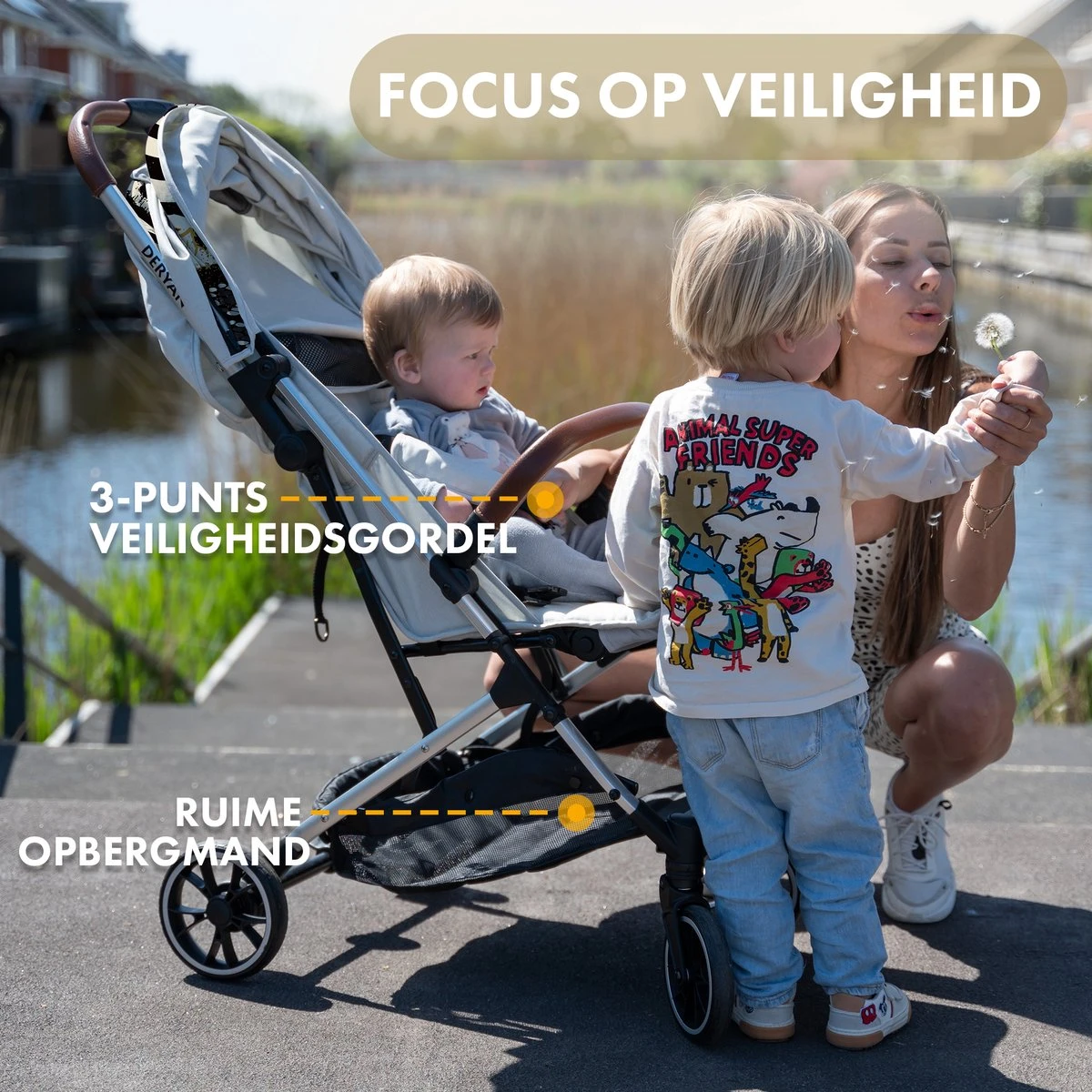 Deryan Luxe Rolo Luxe Lichtgewicht Buggy - Zoo Creme 6 Deryan Luxe Rolo Luxe Lichtgewicht Buggy - Zoo Creme - Afbeelding 4