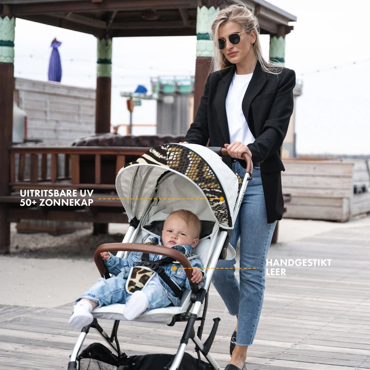 Deryan Luxe Rolo Luxe Lichtgewicht Buggy - Zoo Creme 9 Deryan Luxe Rolo Luxe Lichtgewicht Buggy - Zoo Creme - Afbeelding 7