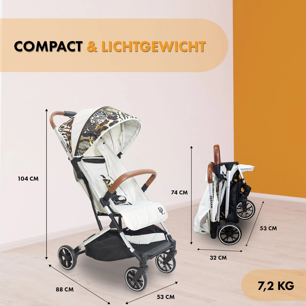 Deryan Luxe Rolo Luxe Lichtgewicht Buggy - Zoo Creme 11 Deryan Luxe Rolo Luxe Lichtgewicht Buggy - Zoo Creme - Afbeelding 9