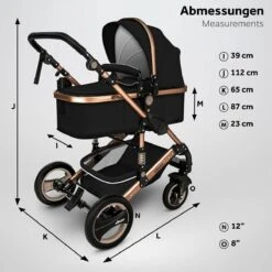 KIDUKU- 3 In 1 Combi-kinderwagen- Zwart/goud- Buggy Incl. Autostoeltje-regenhoes- Inklapbaar -Happy Horse Winkel 1200x1200 1476