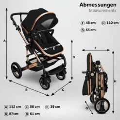KIDUKU- 3 In 1 Combi-kinderwagen- Zwart/goud- Buggy Incl. Autostoeltje-regenhoes- Inklapbaar -Happy Horse Winkel 1200x1200 1480