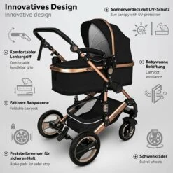 KIDUKU- 3 In 1 Combi-kinderwagen- Zwart/goud- Buggy Incl. Autostoeltje-regenhoes- Inklapbaar -Happy Horse Winkel 1200x1200 1482