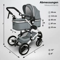 KIDUKU- 3 In 1 Combi-kinderwagen- Grijs/zilver- Buggy Incl. Autostoeltje-regenhoes- Inklapbaar -Happy Horse Winkel 1200x1200 1489