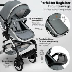 KIDUKU- 3 In 1 Combi-kinderwagen- Grijs/zilver- Buggy Incl. Autostoeltje-regenhoes- Inklapbaar -Happy Horse Winkel 1200x1200 1490