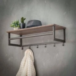 Merkloos DePauwWonen - 6 Haken Roede/hoedenplank Kapstok - LxBxH = 80 X 24 X 30cm - Grijs - Hangkapstok, Kapstok Haken, Hangend, Industrieel, Wandkapstok
