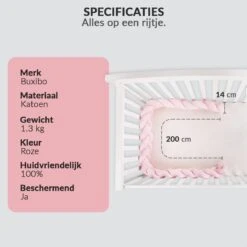 Buxibo Baby Bed Bumper - Baby Veiligheid/Hoofdbescherming/Bedbescherming - Multifunctionele Voedingskussen/Bedomrande/Boxomrander - 200CM - Roze -Happy Horse Winkel 1200x1200 645