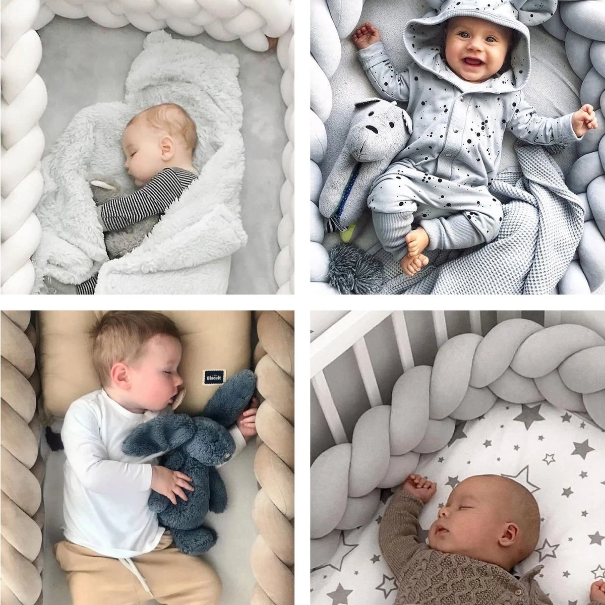 Bedbumper - Bedomrander - Bedbumper Ledikant - Bedbumper Gevlochten - Boxomrander - Babykamer Accessoires - 3 Meter - Katoen - Grijs 4 Bedbumper - Bedomrander - Bedbumper Ledikant - Bedbumper Gevlochten - Boxomrander - Babykamer Accessoires - 3 Meter - Katoen - Grijs - Afbeelding 2