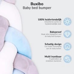 Buxibo Baby Bed Bumper - Baby Veiligheid/Hoofdbescherming/Bedbescherming - Multifunctionele Voedingskussen/Bedomrande/Boxomrander - 200CM - Blauw -Happy Horse Winkel 1200x1200 656
