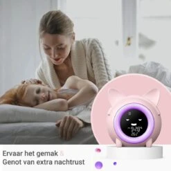 Merkloos Slaaptrainer - Wake-up Light - Digitale Wekker Met Slaaptimers - Nachtlamp Met Slaapdeuntjes - Kat - Perzik -Happy Horse Winkel 1200x1200 832