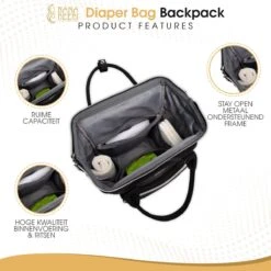 NanaBeebi Luiertas Rugzak Met Verschoonmatje - Zwart - Inclusief Flessenwarmhouder - Kinderwagenhaken En Isoleervak -Happy Horse Winkel 1200x1200 919