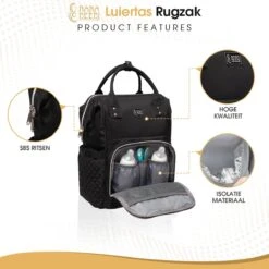 NanaBeebi Luiertas Rugzak Met Verschoonmatje - Zwart - Inclusief Flessenwarmhouder - Kinderwagenhaken En Isoleervak -Happy Horse Winkel 1200x1200 921
