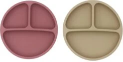 2 Stuks - Kinderbord - Baby Bordjes - Kinderservies - Roze Beige - Siliconen BPA Vrij - Onbreekbaar