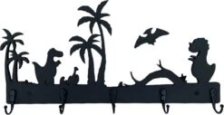 Merkloos Kinderkapstok - Kapstok Kinderen Dino - Kinderkamer Haakjes - Zwart - Hout - 5 Haken - Met Bevestigingsmateriaal
