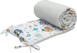 Sensillo Baby Bedbumper - Bedomrander - Anti Stootrand Ledikant - Bed Zijbeschermers - 180x30cm - Wafel Grijs Bosdiertjes