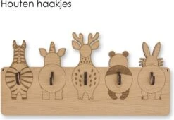 Jooba® Kinderkapstok - 5 Haken - Kapstok Met Dieren - Kapstok Hangend - Hout - Wandkapstok - Met Bevestigingsmateriaal