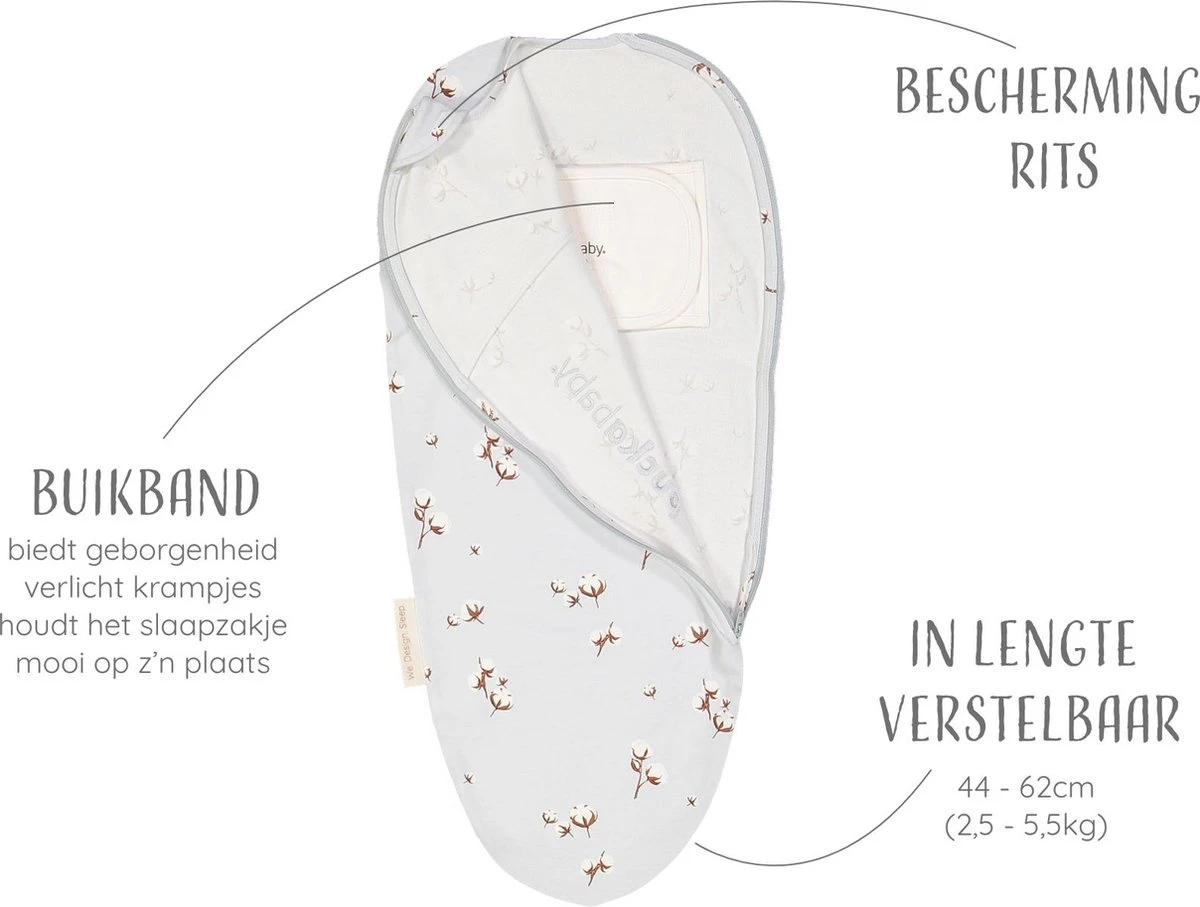 Puckababy Inbakerslaapzak Original Piep 0-3 Maanden - Cotton Flower 6 Puckababy Inbakerslaapzak Original Piep 0-3 Maanden - Cotton Flower - Afbeelding 4