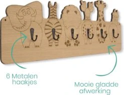 Jooba® Kinderkapstok Voor Kinderkamer - 6 Metalen Haken - XL - Hout -Wandkapstok - Kapstok Met Dieren - Met Bevestigingsmateriaal -Happy Horse Winkel 1200x921